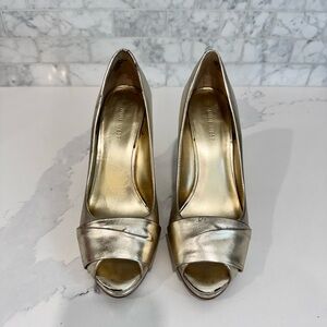 Nine West Metallic Gold Peep Toe Heels